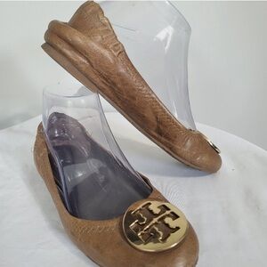 Tory Burch Pebble Leather Ballet Flat Scrunch